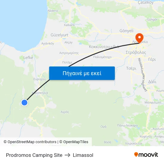 Prodromos Camping Site to Limassol map