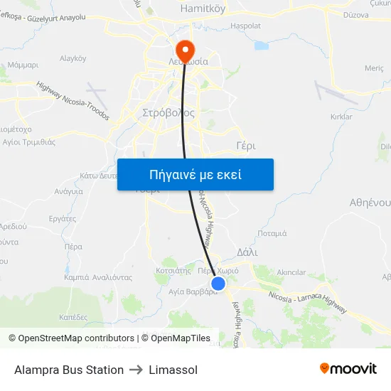 Alampra Bus Station to Limassol map