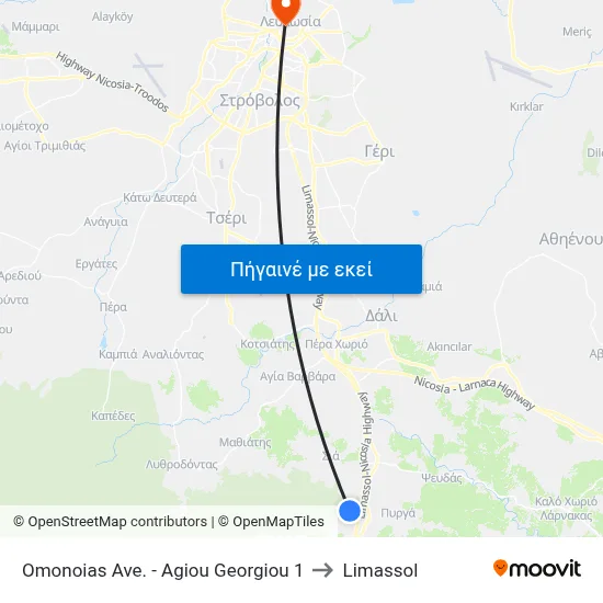 Omonoias Ave. - Agiou Georgiou 1 to Limassol map