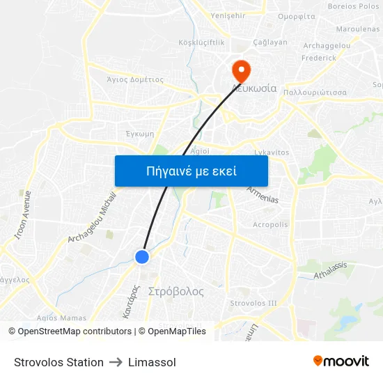 Strovolos Station to Limassol map