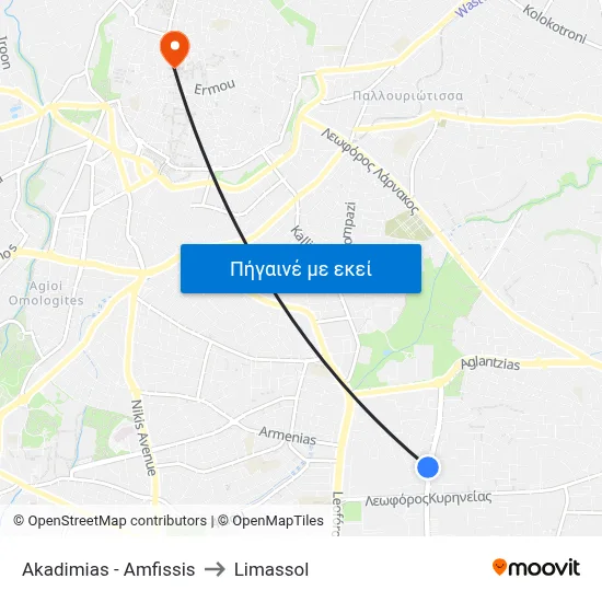 Akadimias - Amfissis to Limassol map