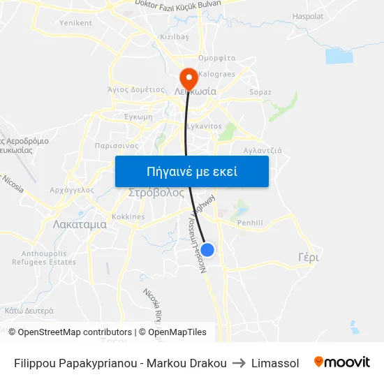 Filippou Papakyprianou - Markou Drakou to Limassol map