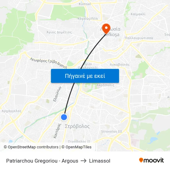 Patriarchou Gregoriou - Argous to Limassol map
