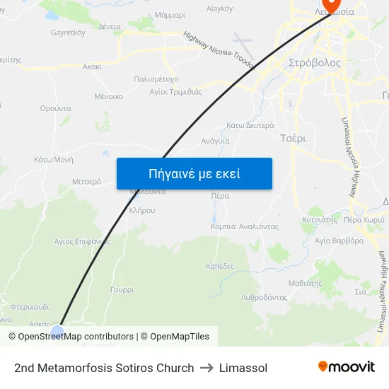 2nd Metamorfosis Sotiros Church to Limassol map