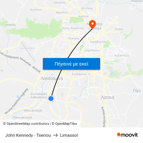 John Kennedy - Tseriou to Limassol map