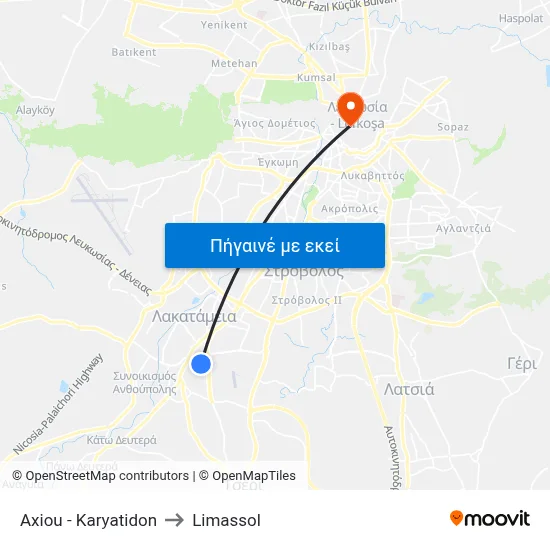 Axiou - Karyatidon to Limassol map