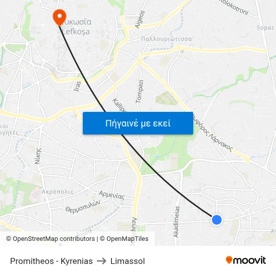 Promitheos - Kyrenias to Limassol map
