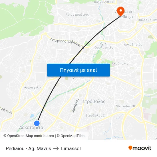 Pediaiou - Ag. Mavris to Limassol map