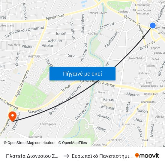 Dionysios Solomos Square B to Ευρωπαϊκό Πανεπιστήμιο Κύπρου map