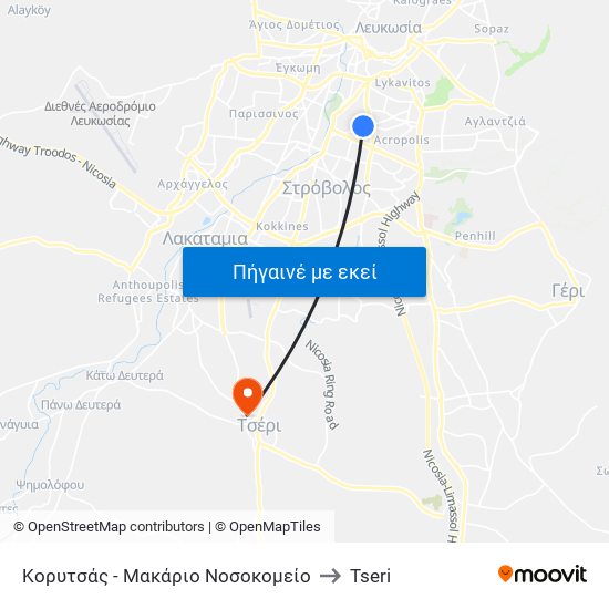 Κορυτσάς - Μακάριο Νοσοκομείο to Tseri map