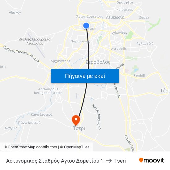 Αστυνομικός Σταθμός Αγίου Δομετίου 1 to Tseri map