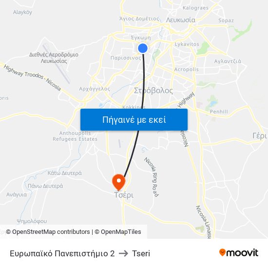 Ευρωπαϊκό Πανεπιστήμιο 2 to Tseri map