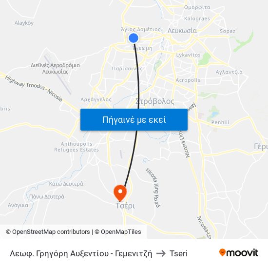 Λεωφ. Γρηγόρη Αυξεντίου to Tseri map