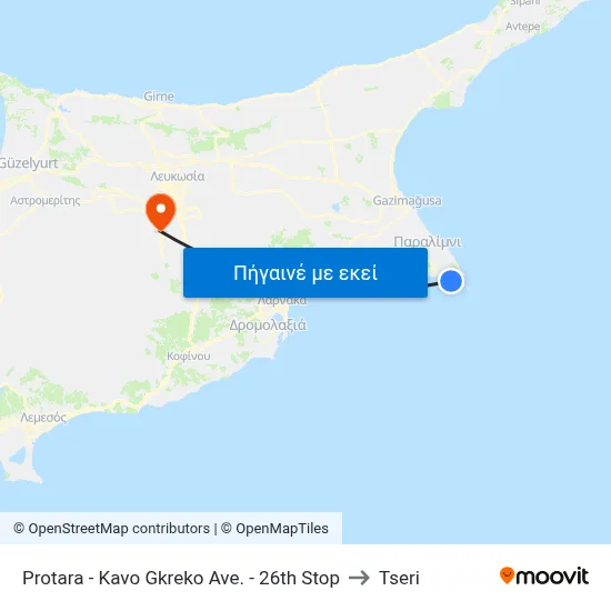 Protara - Kavo Gkreko Ave. - 26th Stop to Tseri map