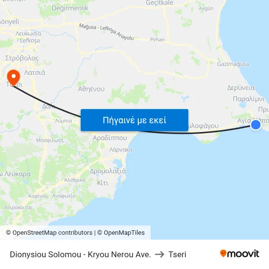 Dionysiou Solomou - Kryou Nerou Ave. to Tseri map
