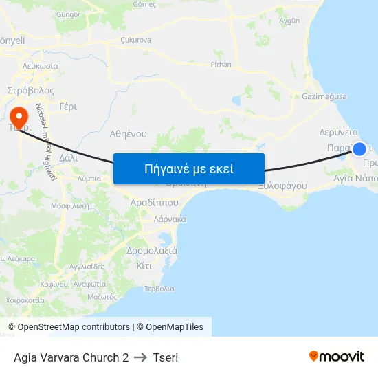 Ag. Varvara Church to Tseri map