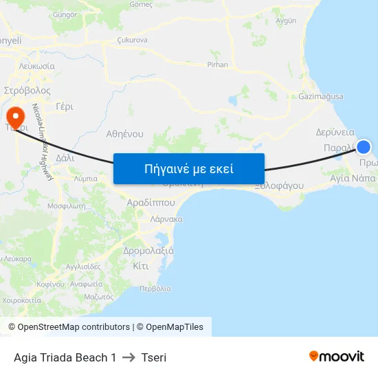 Ag. Triada Beach to Tseri map