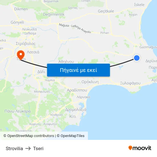 Strovilia to Tseri map