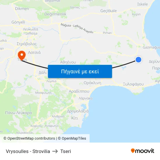 Vrysoulles - Strovilia to Tseri map
