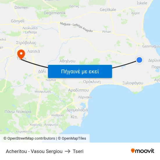 Acheritou - Vasou Sergiou to Tseri map