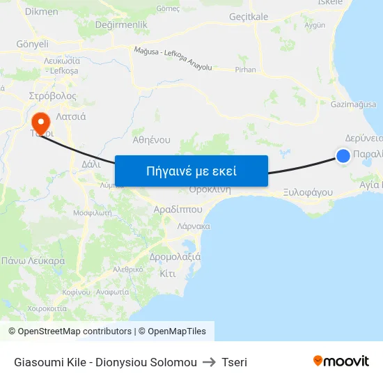 Giasoumi Kile - Dionysiou Solomou to Tseri map