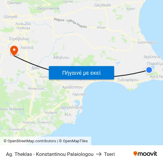 Ag. Theklas - Konstantinou Palaiologou to Tseri map