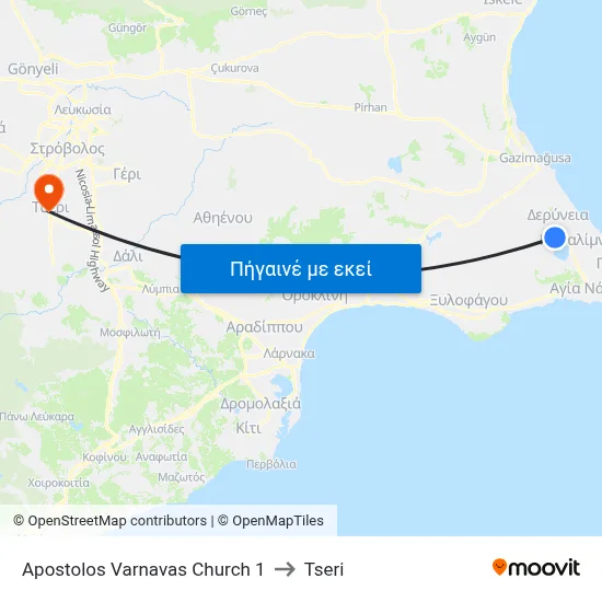 Ap. Varnavas Church to Tseri map