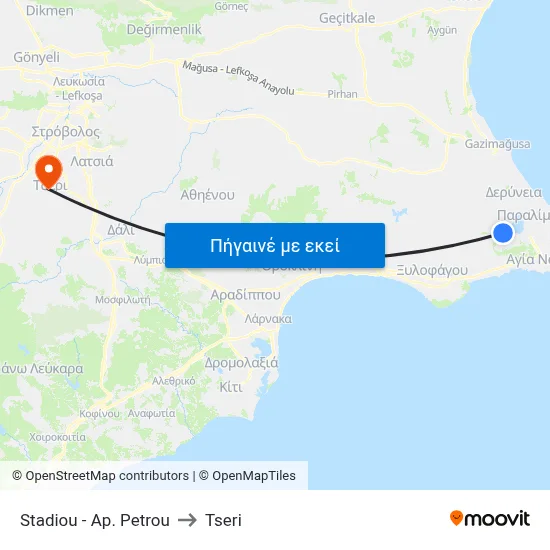 Stadiou - Ap. Petrou to Tseri map