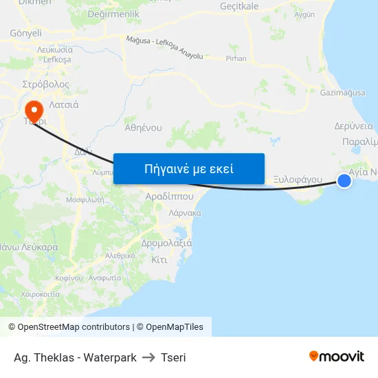 Ag. Theklas - Waterpark to Tseri map