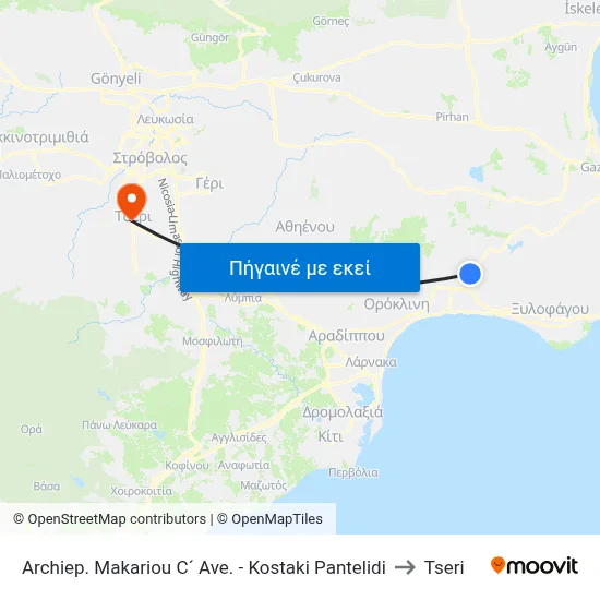 Archiep. Makariou C´ Ave. - Kostaki Pantelidi to Tseri map