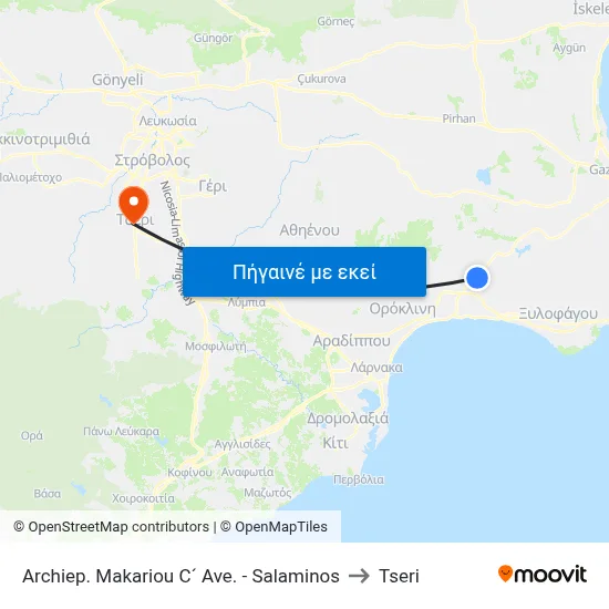 Archiep. Makariou C´ Ave. - Salaminos to Tseri map