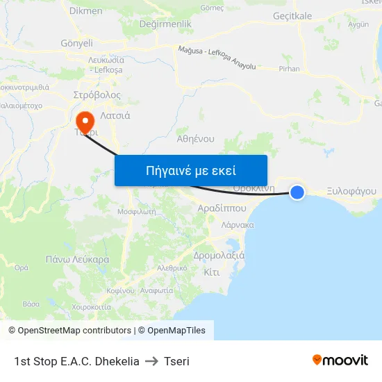 1st Stop E.A.C. Dhekelia to Tseri map