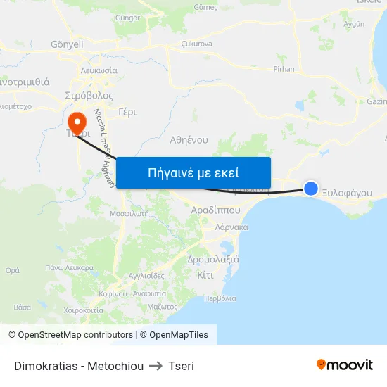 Dimokratias - Metochiou to Tseri map