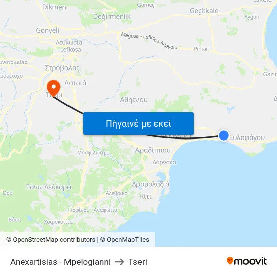 Anexartisias - Mpelogianni to Tseri map