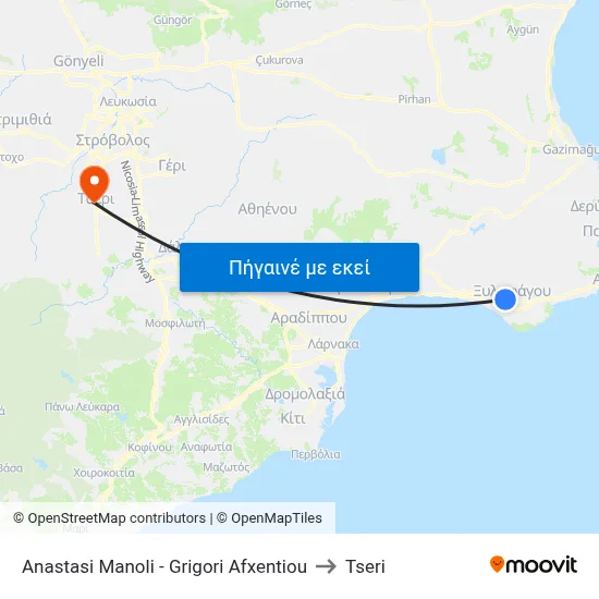 Anastasi Manoli - Grigori Afxentiou to Tseri map