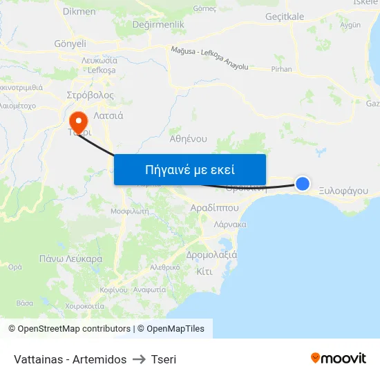 Vattainas - Artemidos to Tseri map