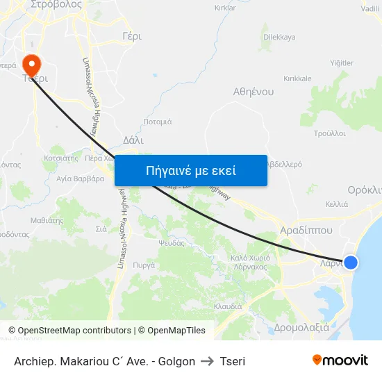 Archiep. Makariou C´ Ave. - Golgon to Tseri map