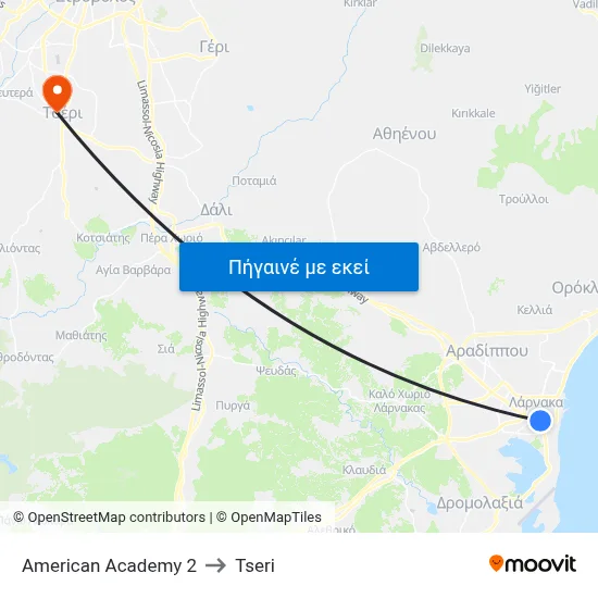 American Academy to Tseri map