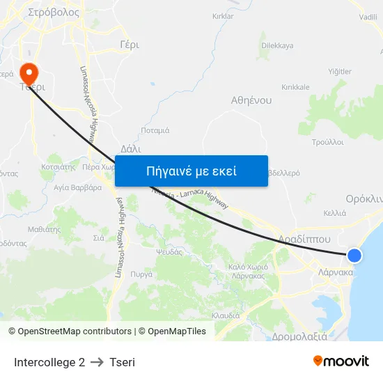 Intercollege to Tseri map
