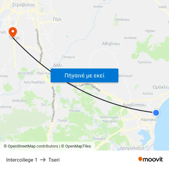 Intercollege to Tseri map