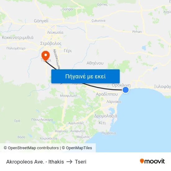 Akropoleos Ave. - Ithakis to Tseri map