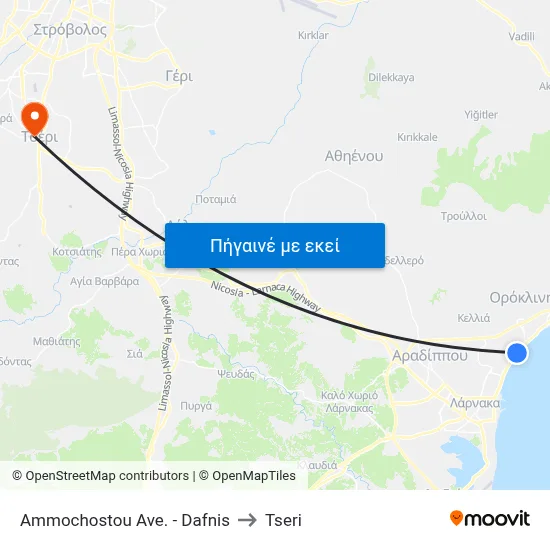 Ammochostou Ave. - Dafnis to Tseri map