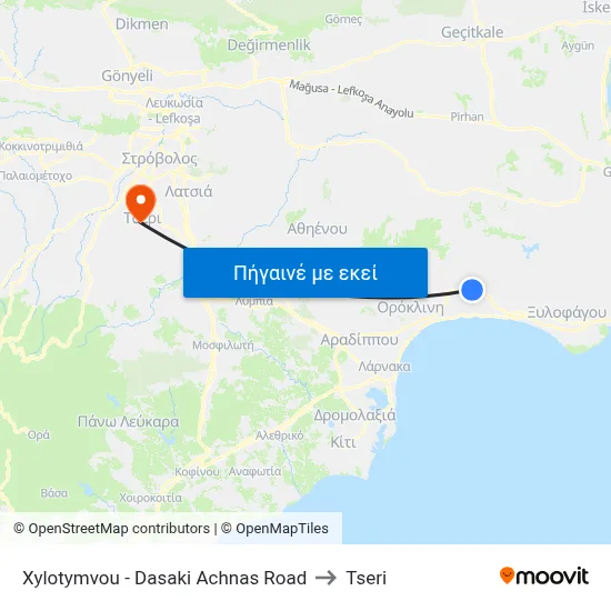 Xylotymvou - Dasaki Achnas Road to Tseri map