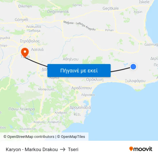 Karyon - Markou Drakou to Tseri map