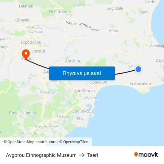 Avgorou Ethnographic Museum to Tseri map