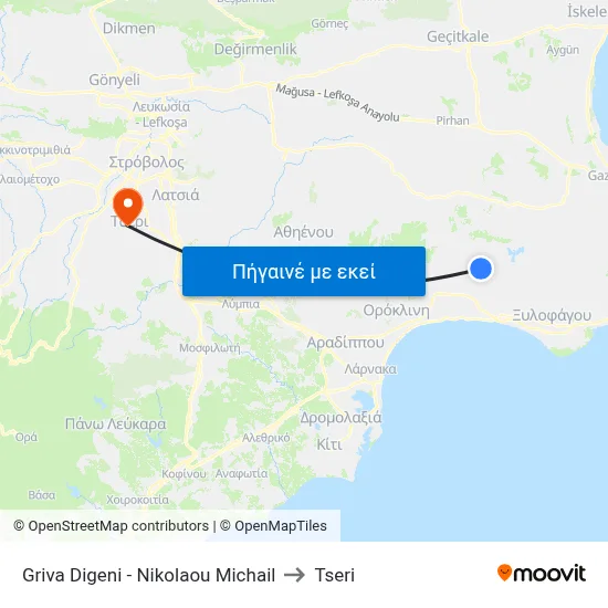 Griva Digeni - Nikolaou Michail to Tseri map