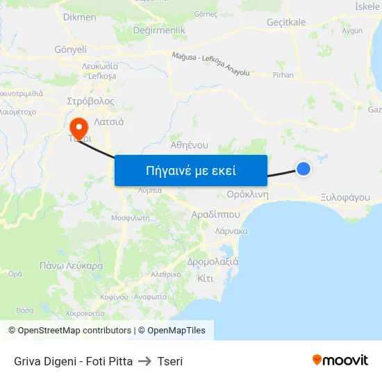 Griva Digeni - Foti Pitta to Tseri map