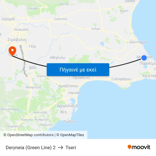 Deryneia (Green Line) 2 to Tseri map