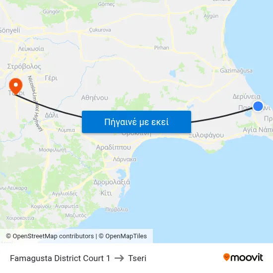 Famagusta District Court 1 to Tseri map