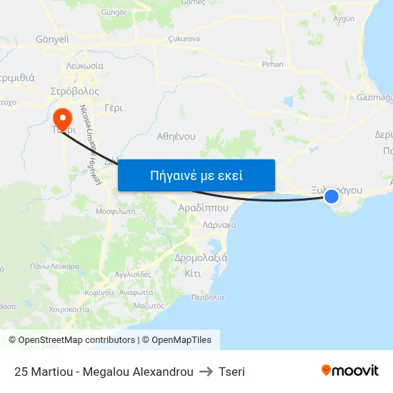 25 Martiou - Megalou Alexandrou to Tseri map